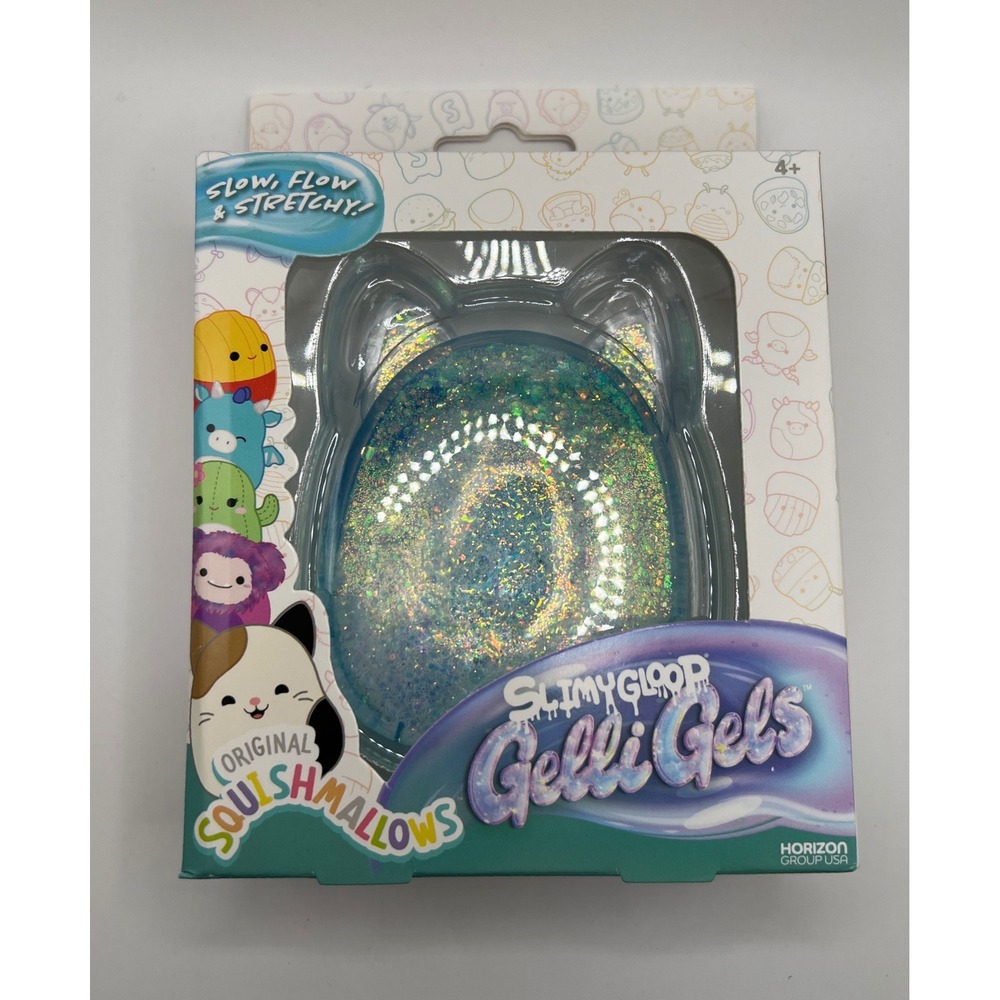 Squishmallows SlimyGloop Gelli Gels Blue Teal Holographic Cat Sensory Toy 237975